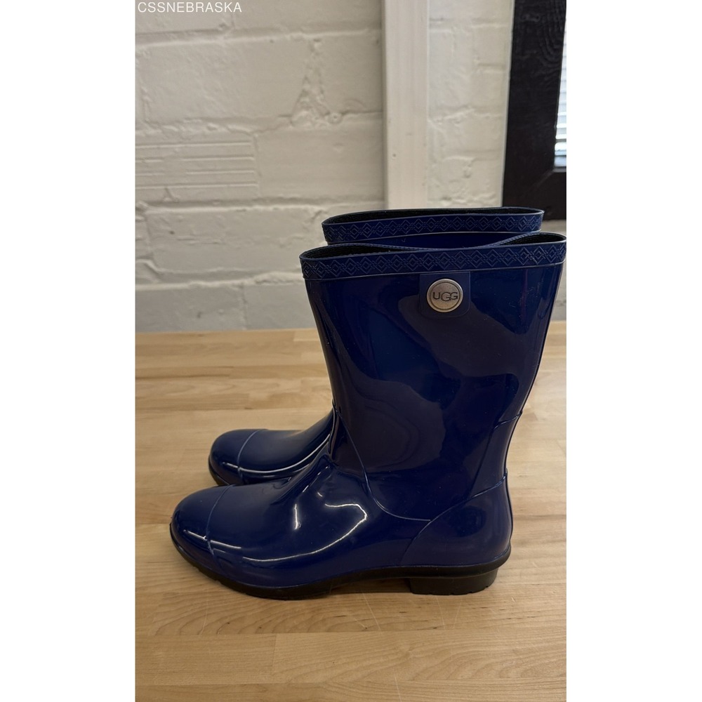 UGG Shaye Navy Blue Glossy Rubber Tall Rain Boots Women's Size 9 - Picture 4 of 7